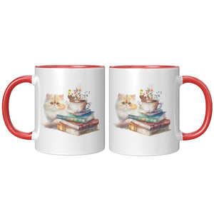 Kitty Coffee And Books 11 Oz Accent Mug - crazyaboutcatsandcoffee