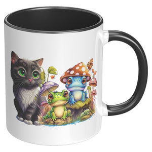 Kitty Frogs And Mushrooms 11 oz Mug - crazyaboutcatsandcoffee