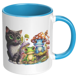 Kitty Frogs And Mushrooms 11 oz Mug - crazyaboutcatsandcoffee