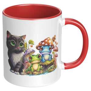 Kitty Frogs And Mushrooms 11 oz Mug - crazyaboutcatsandcoffee