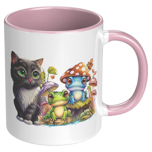 Kitty Frogs And Mushrooms 11 oz Mug - crazyaboutcatsandcoffee