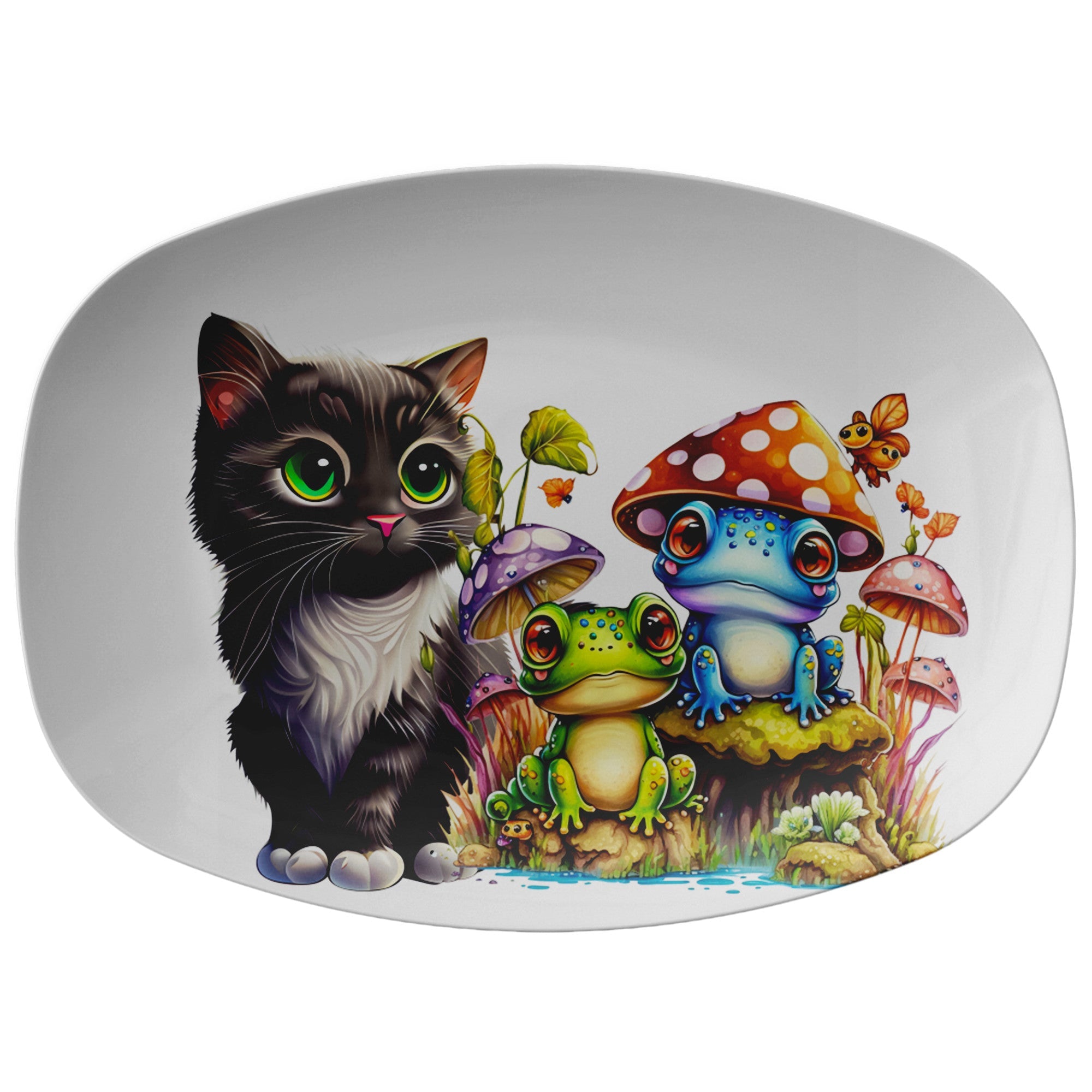 Whimsical Cat and Frog Wonderland Platter