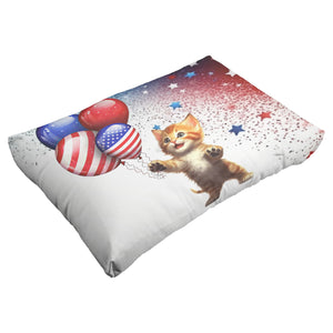 Kitty Holding 3 Patriotic Balloons With Red White And Blue Star Background - crazyaboutcatsandcoffee