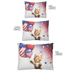 Kitty Holding 3 Patriotic Balloons With Red White And Blue Star Background - crazyaboutcatsandcoffee