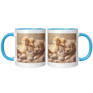 Kitty Puppy And 2 Ducks 11 Oz Accent Mug - crazyaboutcatsandcoffee