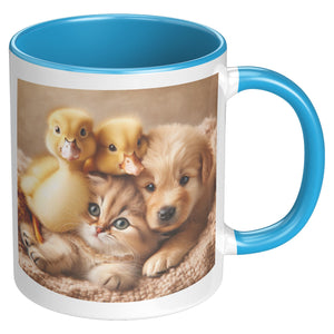 Kitty Puppy And 2 Ducks 11 Oz Accent Mug - crazyaboutcatsandcoffee