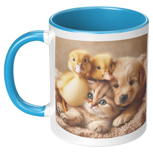 Kitty Puppy And 2 Ducks 11 Oz Accent Mug - crazyaboutcatsandcoffee