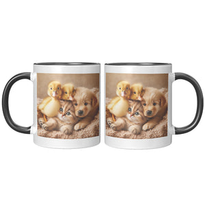 Kitty Puppy And 2 Ducks 11 Oz Accent Mug - crazyaboutcatsandcoffee