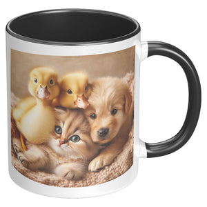 Kitty Puppy And 2 Ducks 11 Oz Accent Mug - crazyaboutcatsandcoffee