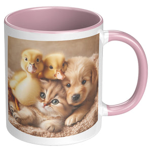 Kitty Puppy And 2 Ducks 11 Oz Accent Mug - crazyaboutcatsandcoffee