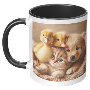 Kitty Puppy And 2 Ducks 11 Oz Accent Mug - crazyaboutcatsandcoffee