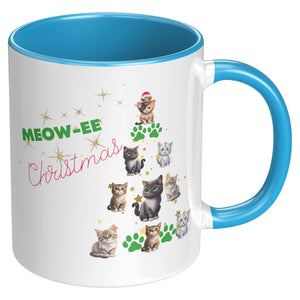 Meowee Christmas Cat Tree 11 Oz Accent Mug - crazyaboutcatsandcoffee