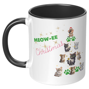 Meowee Christmas Cat Tree 11 Oz Accent Mug - crazyaboutcatsandcoffee