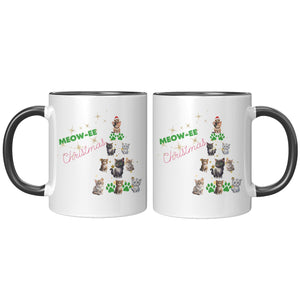 Meowee Christmas Cat Tree 11 Oz Accent Mug - crazyaboutcatsandcoffee