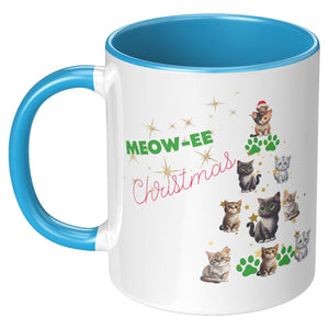 Meowee Christmas Cat Tree 11 Oz Accent Mug - crazyaboutcatsandcoffee