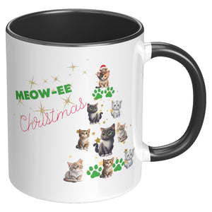 Meowee Christmas Cat Tree 11 Oz Accent Mug - crazyaboutcatsandcoffee