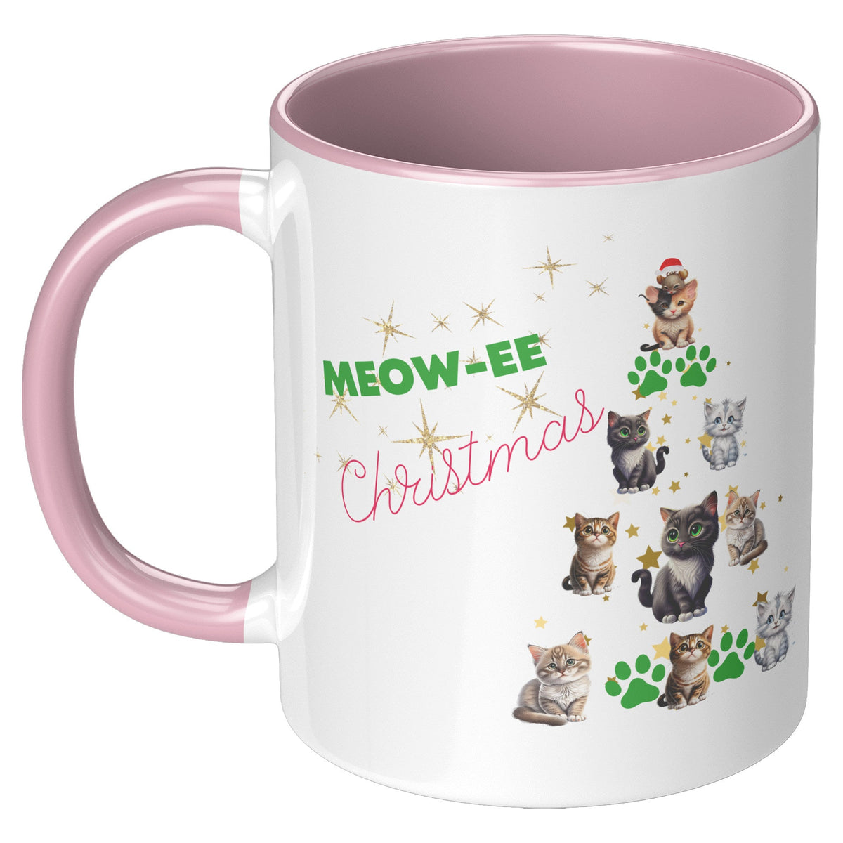 Meowee Christmas Cat Tree 11 Oz Accent Mug - crazyaboutcatsandcoffee