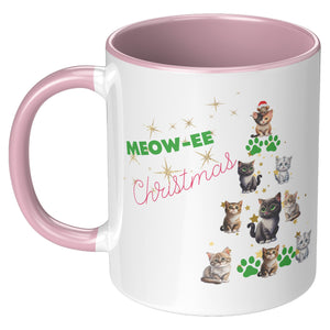 Meowee Christmas Cat Tree 11 Oz Accent Mug - crazyaboutcatsandcoffee