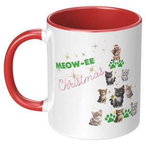 Meowee Christmas Cat Tree 11 Oz Accent Mug - crazyaboutcatsandcoffee