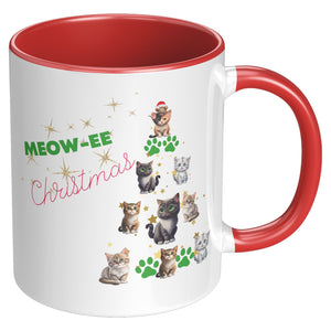 Meowee Christmas Cat Tree 11 Oz Accent Mug - crazyaboutcatsandcoffee