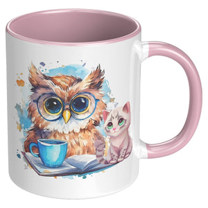 Owl Kitty Coffee And Books 11 Oz Mug - crazyaboutcatsandcoffee