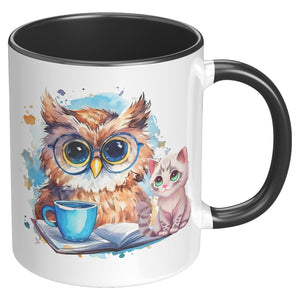 Owl Kitty Coffee And Books 11 Oz Mug - crazyaboutcatsandcoffee