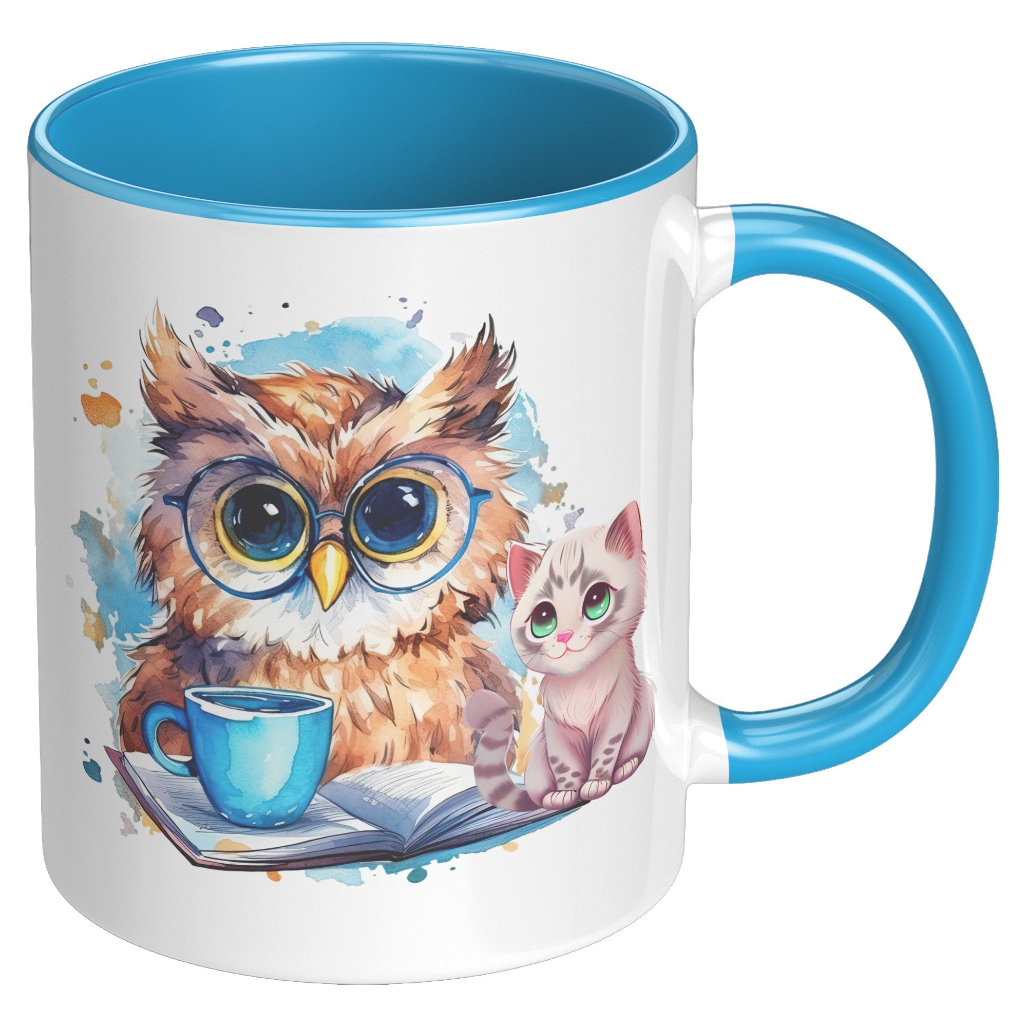 Owl Kitty Coffee And Books 11 Oz Mug - crazyaboutcatsandcoffee