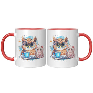 Owl Kitty Coffee And Books 11 Oz Mug - crazyaboutcatsandcoffee