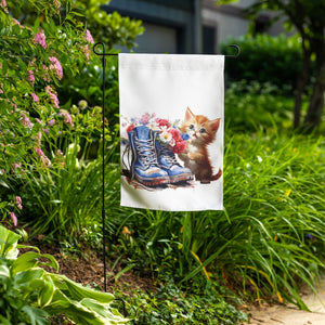 Patriotic Kitty With Boots And Flowers Garden Flag - crazyaboutcoffeeandcats