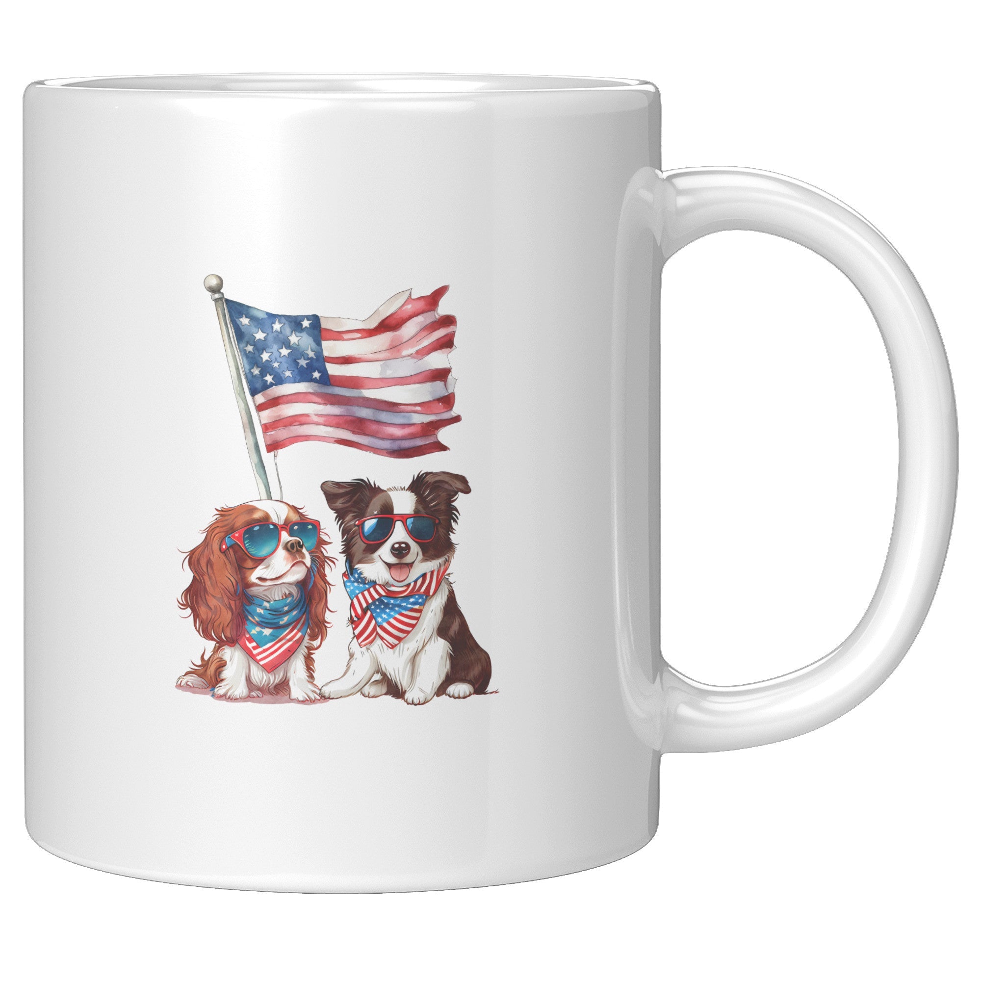 Two Dogs Holding The Flag 11 Oz Mug | Red White And Blue | 4th Of July | Star Spangled | - crazyaboutcatsandcoffee