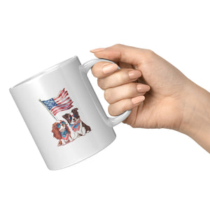 Two Dogs Holding The Flag 11 Oz Mug | Red White And Blue | 4th Of July | Star Spangled | - crazyaboutcatsandcoffee