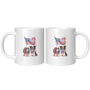 Two Dogs Holding The Flag 11 Oz Mug | Red White And Blue | 4th Of July | Star Spangled | - crazyaboutcatsandcoffee