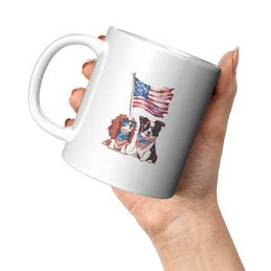 Two Dogs Holding The Flag 11 Oz Mug | Red White And Blue | 4th Of July | Star Spangled | - crazyaboutcatsandcoffee